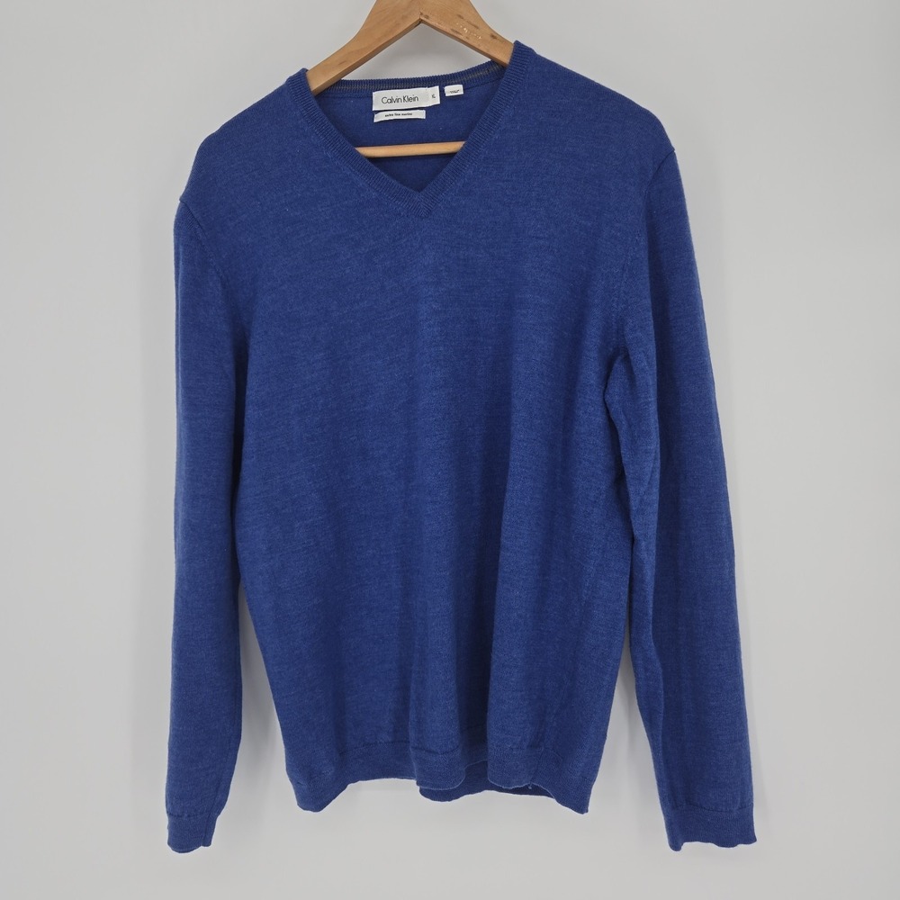 Calvin Klein Men's Size XL Extra Fine Merino Wool V Neck Jumper Sweater Pullover